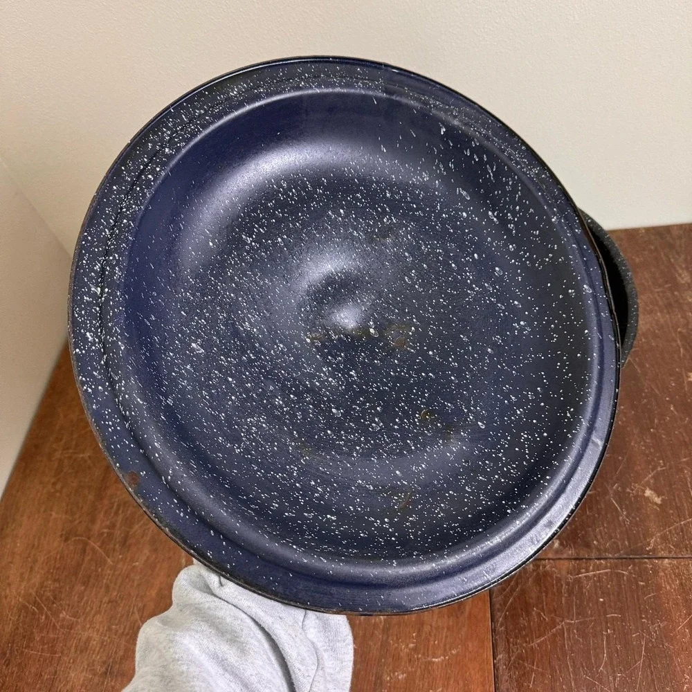 Vintage Graniteware Blue Speckled Cold Packer Water Canning‎ Pot & Lid